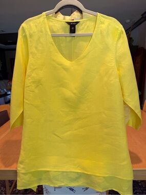 Ali Miles Bright Yellow V-Neck Linen Tunic